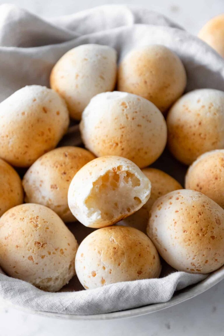 close-up of cheese bread balls inside a a bowl