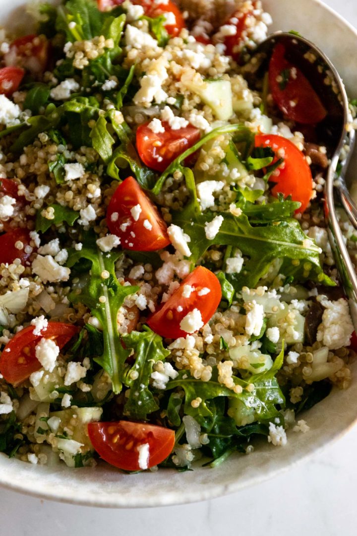 close-up of a bowl with quinoa salad