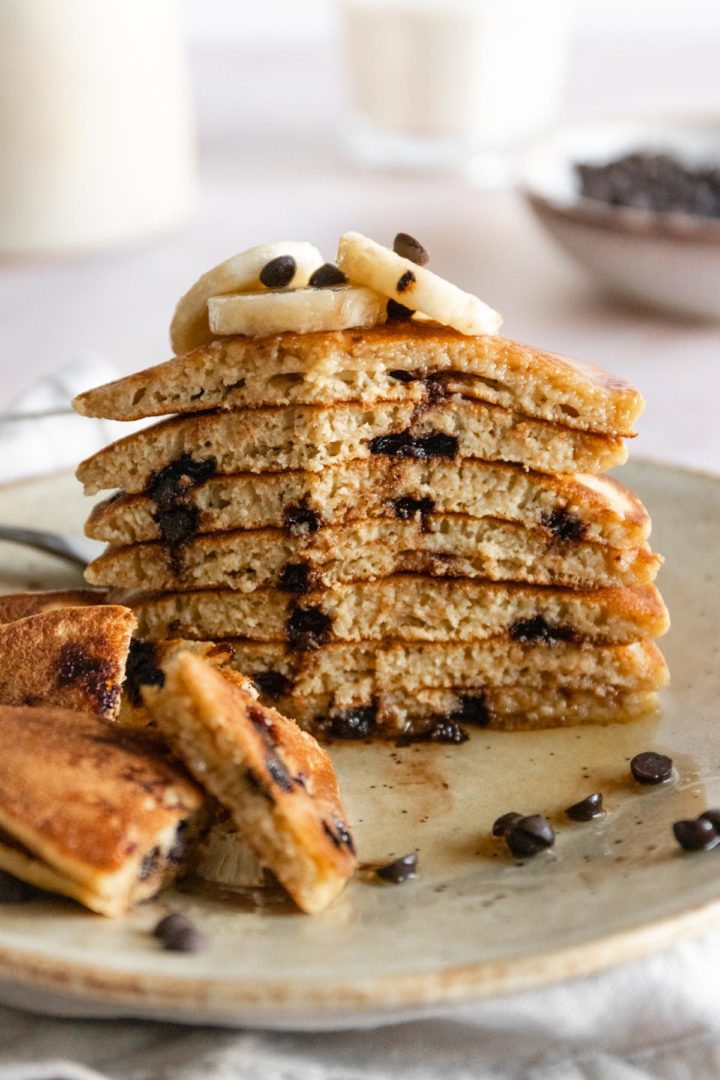 view inside banana pancakes with chocolate chips