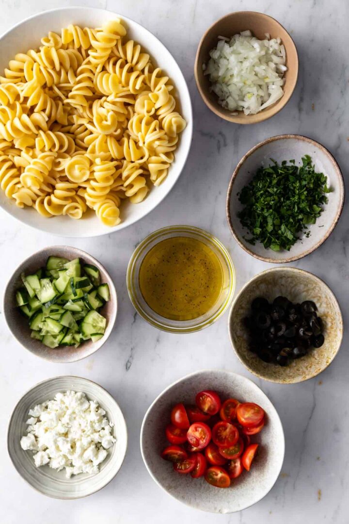 ingredients to make greek pasta salad