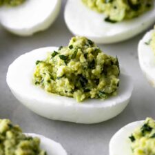 close up of avocado deviled eggs