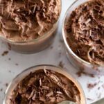 vegan chocolate mousse with chocolate shavings on top