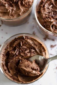 chocolate mousse with chocolate shavings on top