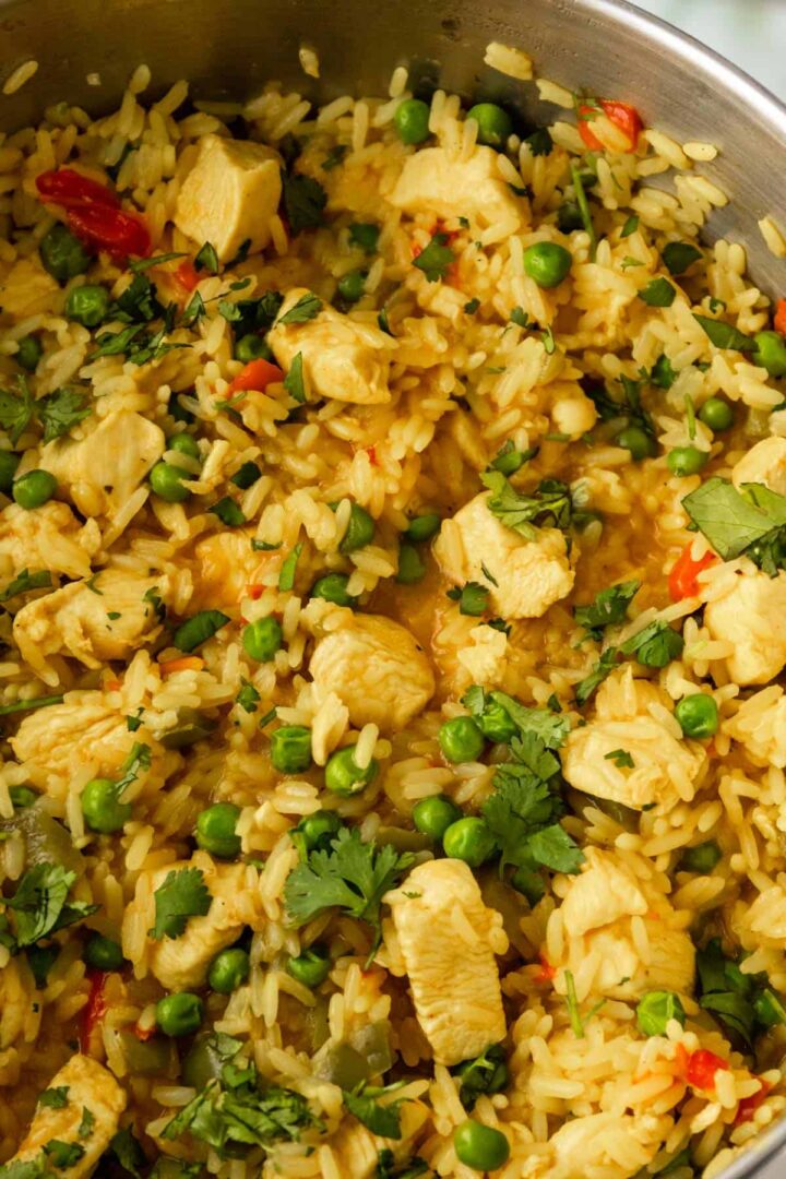 close-up to one-pot chicken and rice