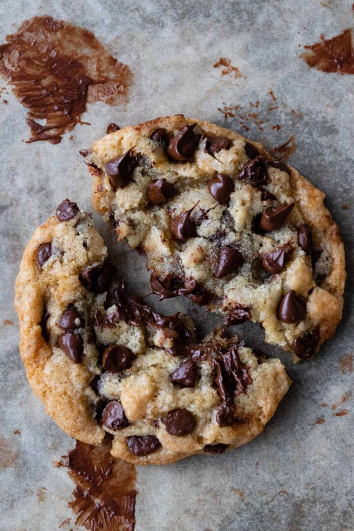 close-up to a vegan chocolate chip cookie