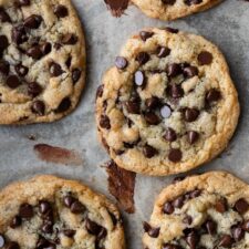 one baking tray with chocolate chip cookies