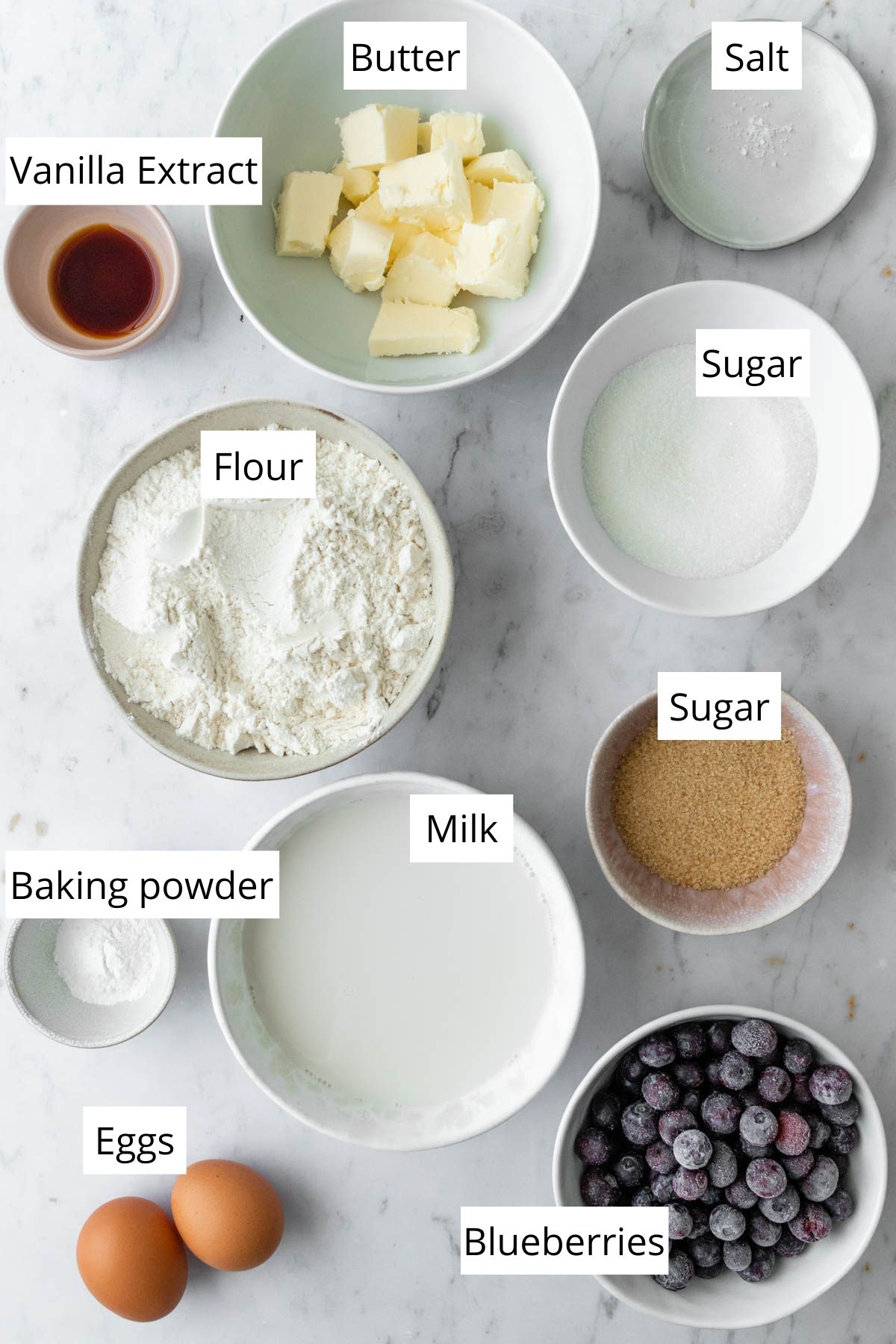 ingredients to make blueberry muffins